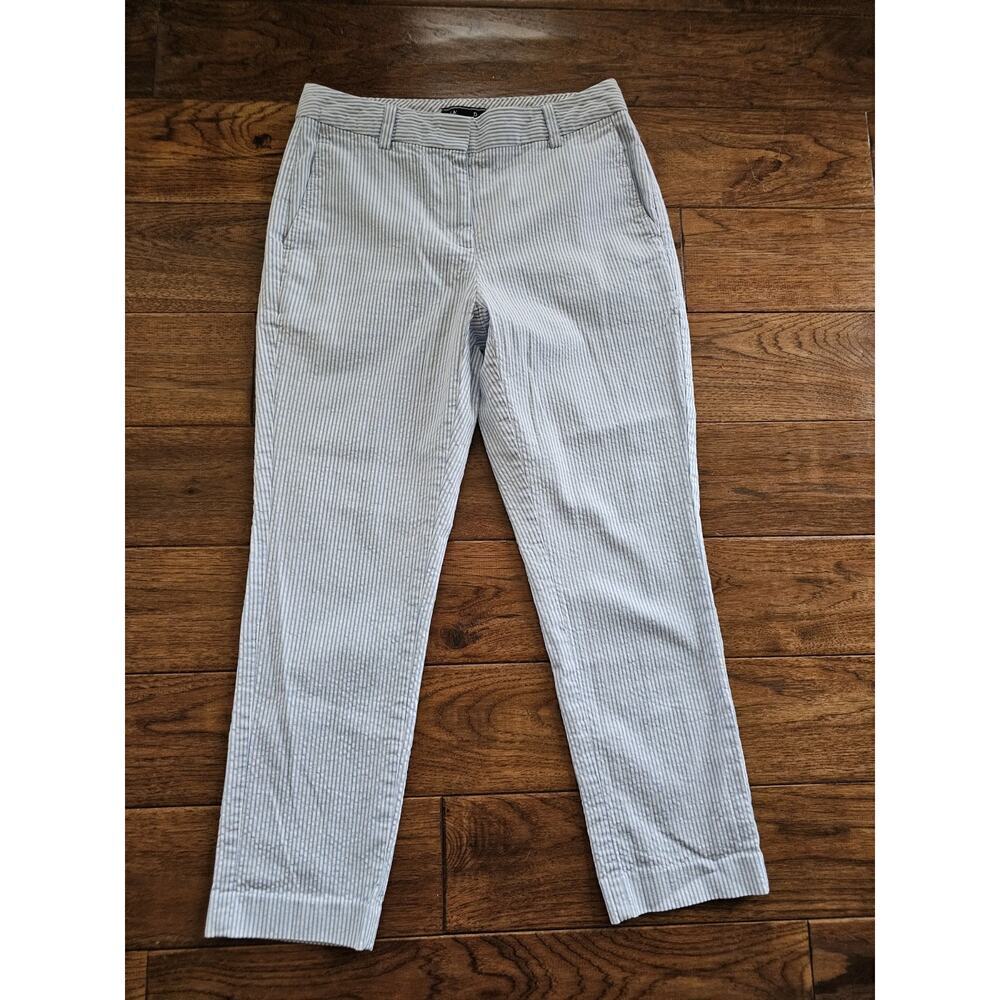 Lands' End Seersucker Straight Leg Crop In Blue Stripe Women's 2 EUC Nautical